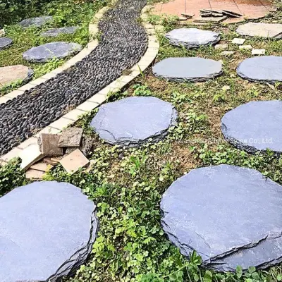 Pedra de ardósia preta redonda natural para passarela de jardim