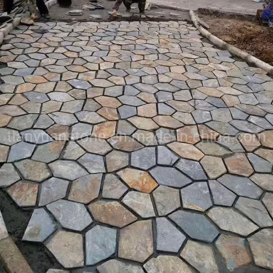 Azulejo de pedra de malha de tapete de laje de ardósia de quartzo amarelo dourado/verde/branco